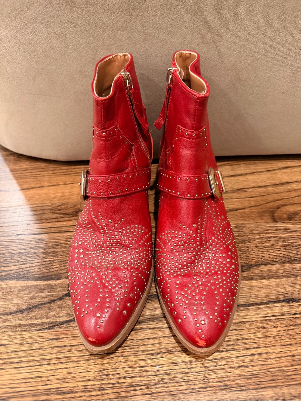Zara Micro Stud Leather Western Cowboy Ankle Boots Heeled